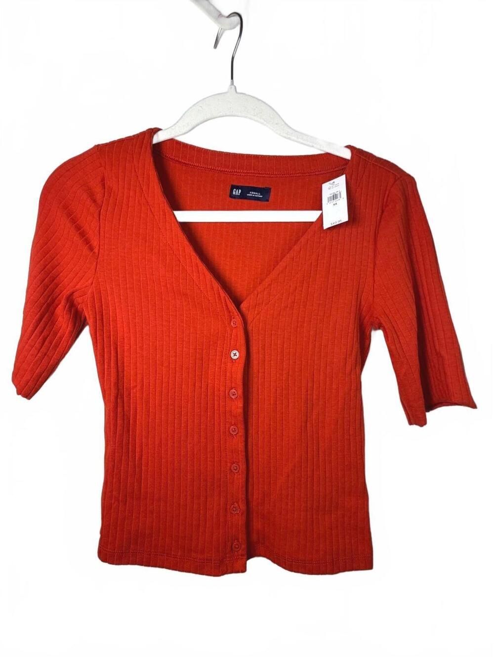 Gap Orange Ribbed Button Front Henley Cardigan Crop Top XS NWT